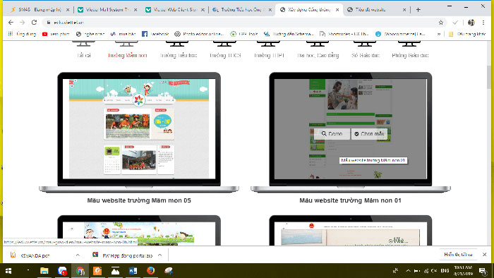 List giao diện mẫu website trên hệ thống