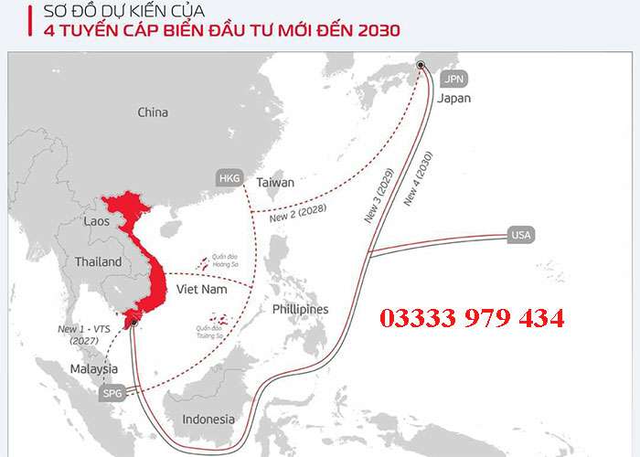 Dự kiến 4 tuyến cáp biển đầu tư mới đến 2030